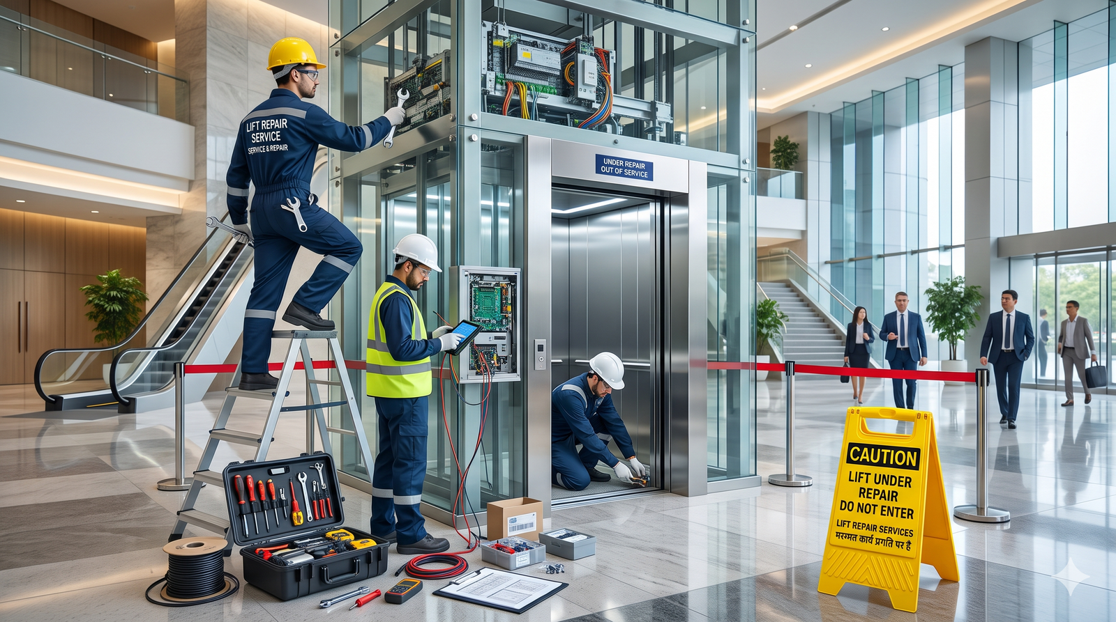 Blue Horse Elevators technician repairing a lift